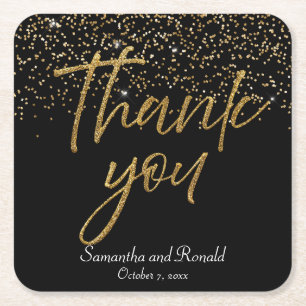 Black & Gold Glitzer Vielen Dank für Ihre Hochzeit Rechteckiger Pappuntersetzer