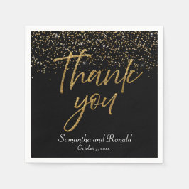 Black & Gold Glitzer Vielen Dank für Ihre Hochzeit Serviette
