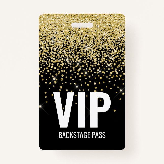 Black Gold Glitzer VIP Pass mit QR Code ID Ausweis (Vorderseite)