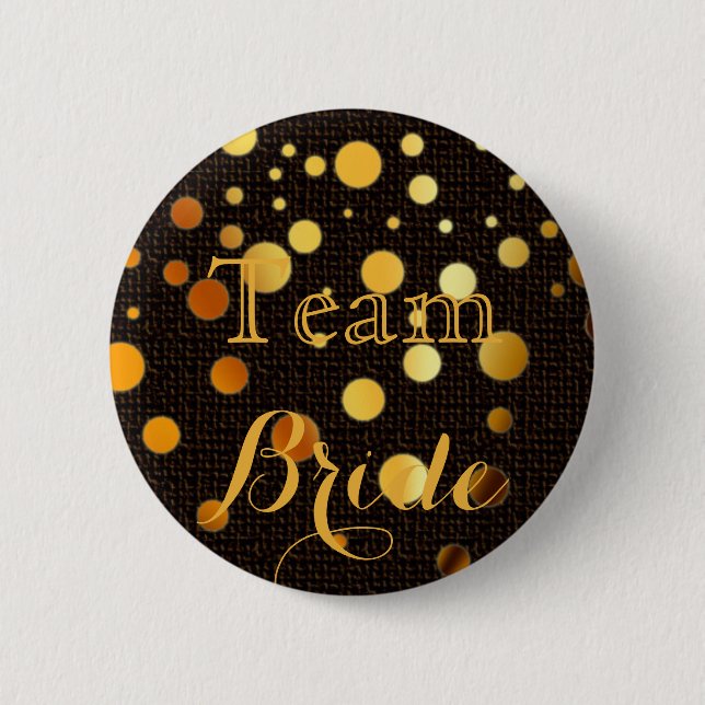 Black Gold Glitzer Wedding Team Bride Button (Vorderseite)