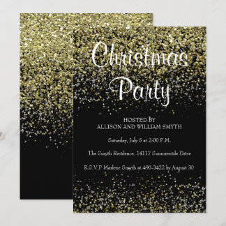 Black & Gold Glitzer Weihnachten Party Einladungen