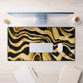 Black & Gold Glitzer Zebra Monogram hinzufügen Abs Schreibtischunterlage