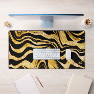 Black & Gold Glitzer Zebra Monogram hinzufügen Abs Schreibtischunterlage