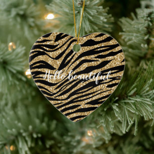 Black Gold Glitzer Zebra Print Keramik Ornament
