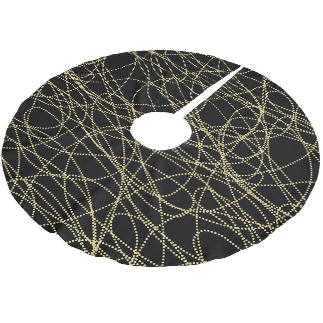 Black Gold Glitzy Abstrakte Weihnachten Polyester Weihnachtsbaumdecke (Schrägansicht)