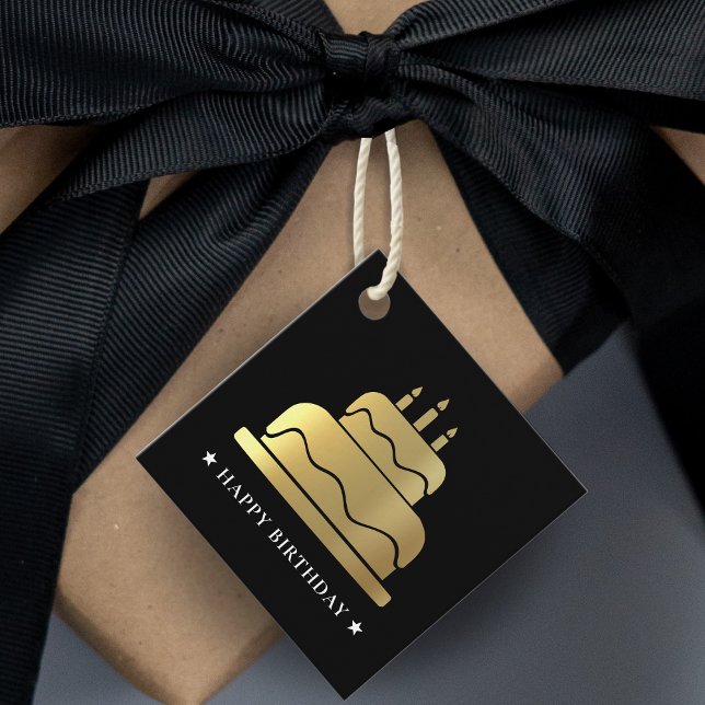 Black & Gold Glückwunsch Geburtstagskuchen von Geschenkanhänger (Black & Gold Happy Birthday Cake To From Favor Tags)