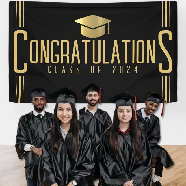 Black & Gold Glückwunschklasse Abschluss Banner (Black & Gold Congratulations Class Of Graduation Banner)