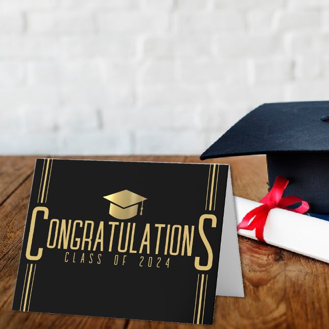 Black & Gold Glückwunschklasse Abschluss Dankeskarte (Black & Gold Congratulations Class Of Graduation Thank You Card)