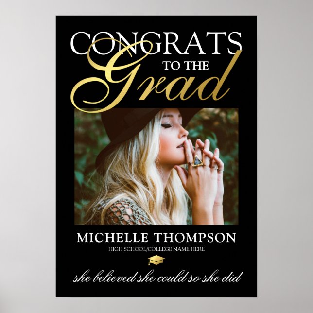Black Gold Glückwunschs Graduate Poster (Vorne)
