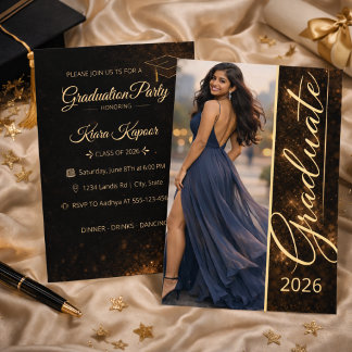 Black Gold Grad Glow Invitation Einladung