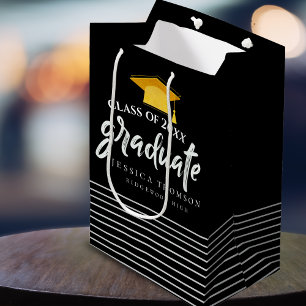 Black & Gold Grad Hat Graduation Party Gunst Mittlere Geschenktüte