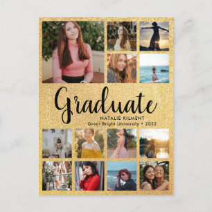 Black & Gold Graduate 13 Foto Collage Abschluss Ankündigungspostkarte