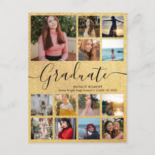Black & Gold Graduate 13 Foto Collage Abschluss Ankündigungspostkarte