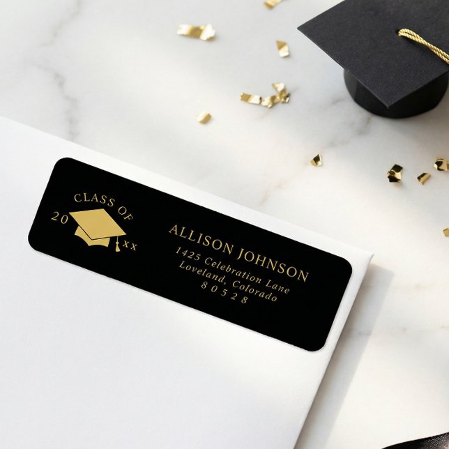 Black Gold Graduation Cap Return Address (Von Creator hochgeladen)