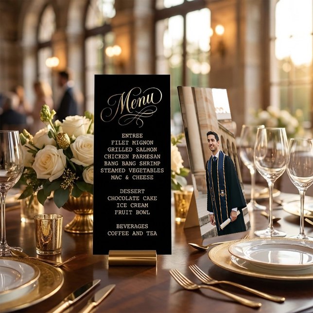 Black & Gold Graduation Menu | Class of 2026 Einladung (Black & Gold Graduation Menu | Class of 2026 Invitation #menu #dinner #graduationmenu #graduationpar)