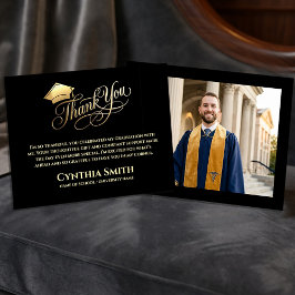 Black & Gold Graduation Thank You Card Dankeskarte