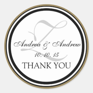 Black Gold Gray Monogram Z Wedding Vielen Dank Runder Aufkleber