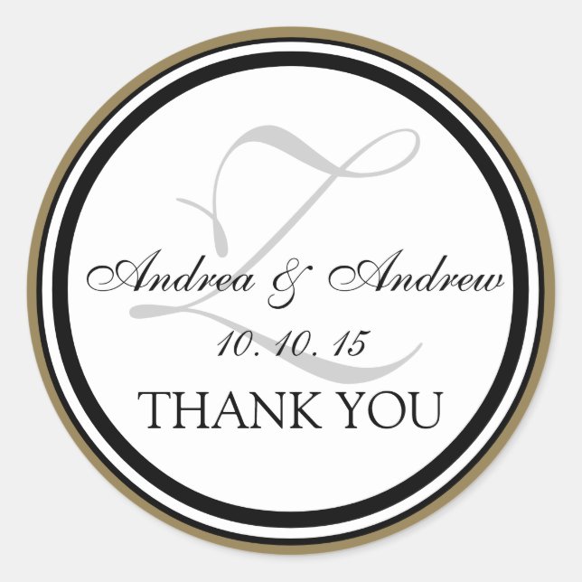 Black Gold Gray Monogram Z Wedding Vielen Dank Runder Aufkleber (Vorderseite)