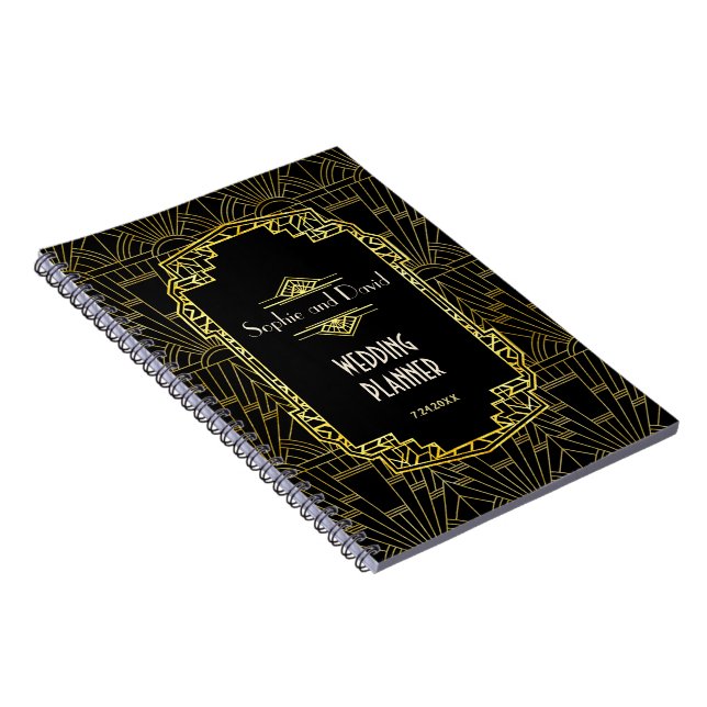 Black & Gold Great Gatsby Art Deco Hochzeitsplaner Notizblock (Rechte Seite)