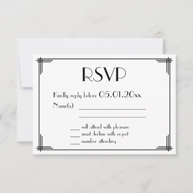 Black Gold Great Gatsby Art Déco Wedding Carte RSV (Devant)