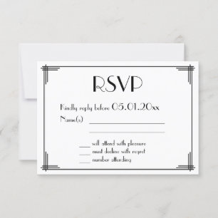 Black Gold Great Gatsby Art Deco Wedding RSVP Card