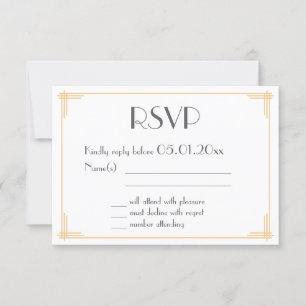 Black Gold Great Gatsby Art Deco Wedding RSVP Card Karte