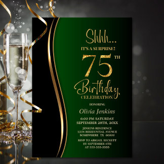 Black Gold Green Überraschung 75. Geburtstag Einladung