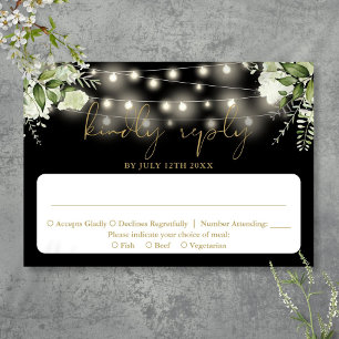 Black Gold Greenery Blues String Lights Hochzeit RSVP Karte