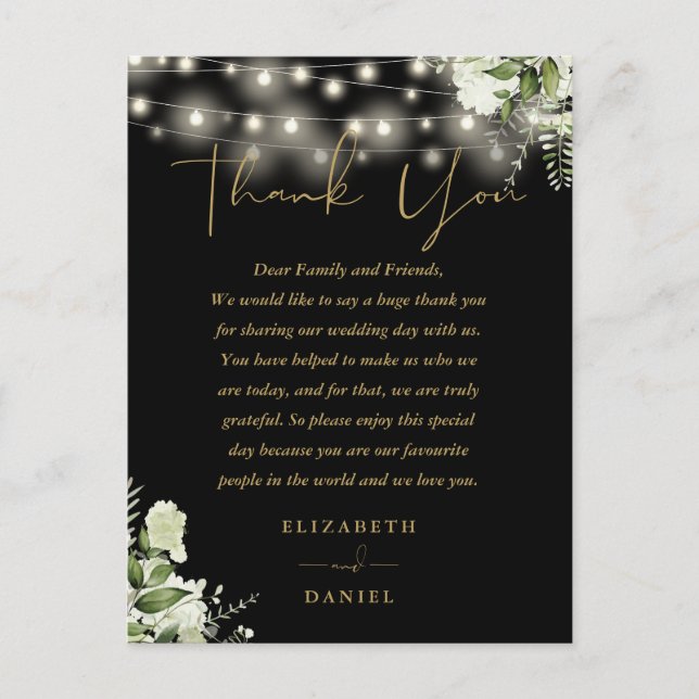 Black Gold Greenery Vielen Dank für Ihre Hochzeit  Postkarte (Vorderseite)