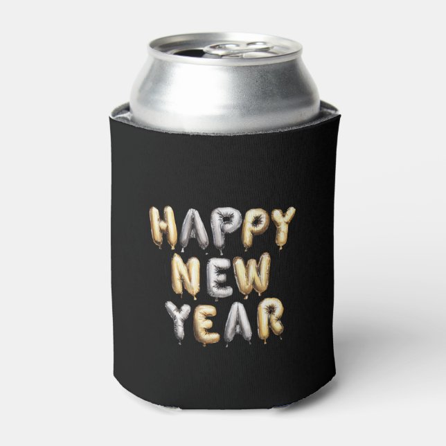 Black Gold Grey Happy New Year Dosenkühler (Kanne Vorderseite)