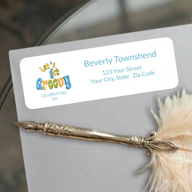 Black Gold Groovy 60th Birthday Return Address (Von Creator hochgeladen)