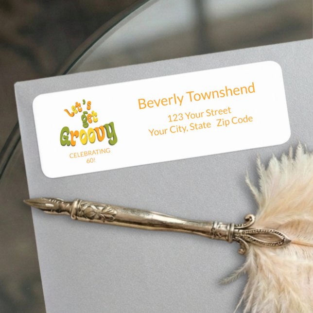 Black Gold Groovy 60th Birthday Return Address (Von Creator hochgeladen)