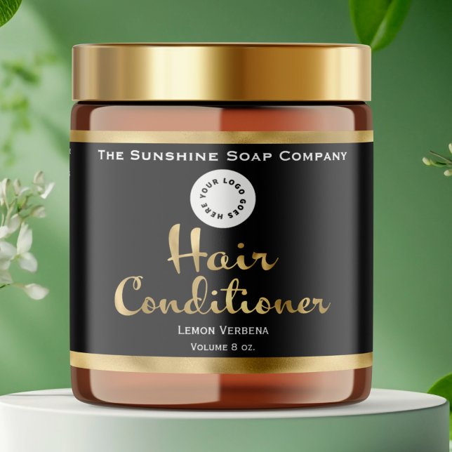 Black & Gold Hair Conditioner Jar Label mit Logo (Von Creator hochgeladen)