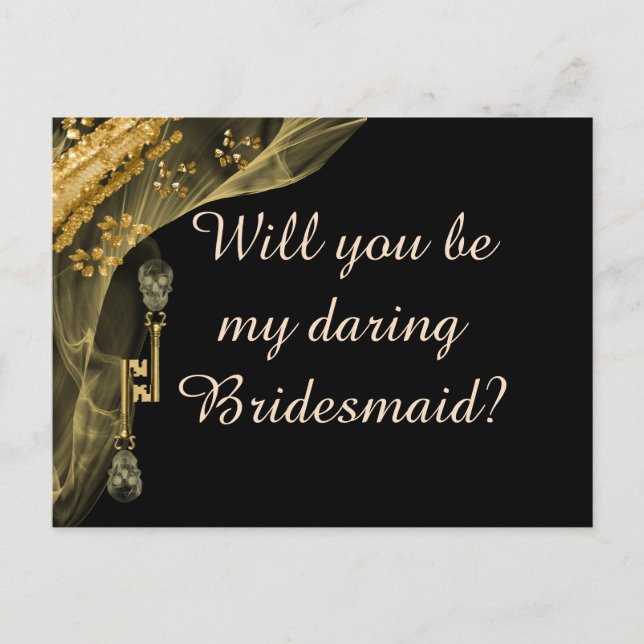 Black & Gold Halloween Schädeltasten für Bridesmai Postkarte (Vorderseite)