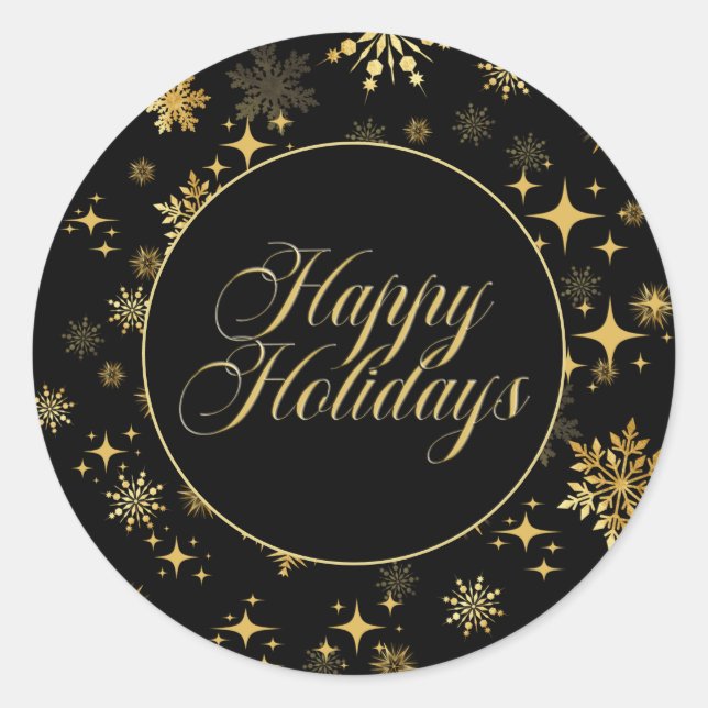 Black Gold Happy Holidays Runder Aufkleber (Vorderseite)