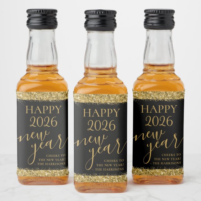 Black Gold Happy New Year 2023 Custom Gift Alkoholflaschenetikett (Flaschen)