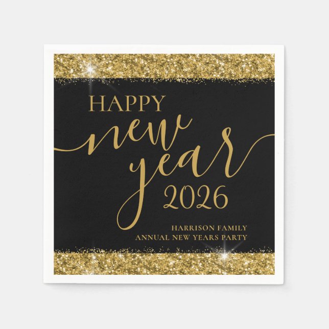 Black Gold Happy New Year 2023 Custom Serviette (Vorderseite)