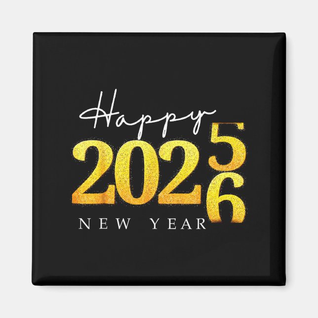 Black Gold Happy New Year 2026 New Years Eve Party Magnet (Vorne)