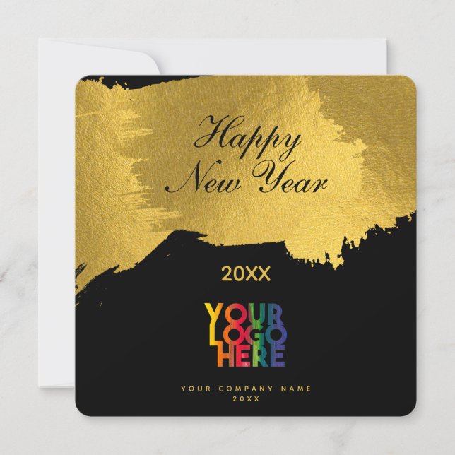 Black Gold Happy New Year Script Business Logo (Vorderseite)