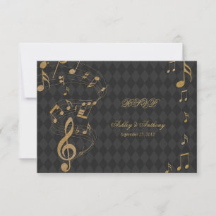 Black Gold Harlequin Musiknoten Hochzeit RSVP-Kart RSVP Karte