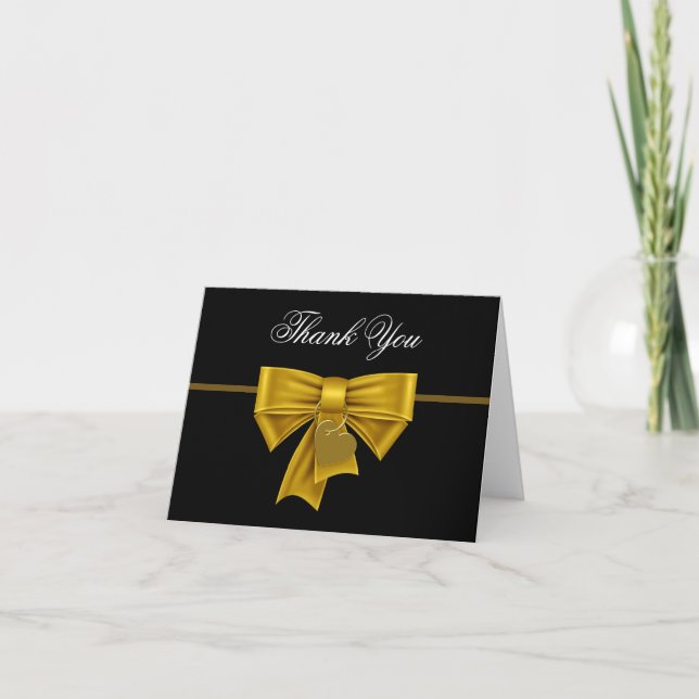 Black Gold Heart Bow Merci Cartes (Devant)
