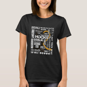 Black & Gold Heart Hockey Worte mit weißem Logo T-Shirt