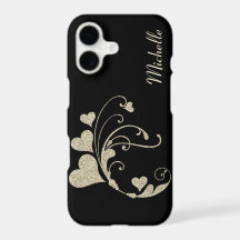 Black Gold Heart Parties scintillant Faux