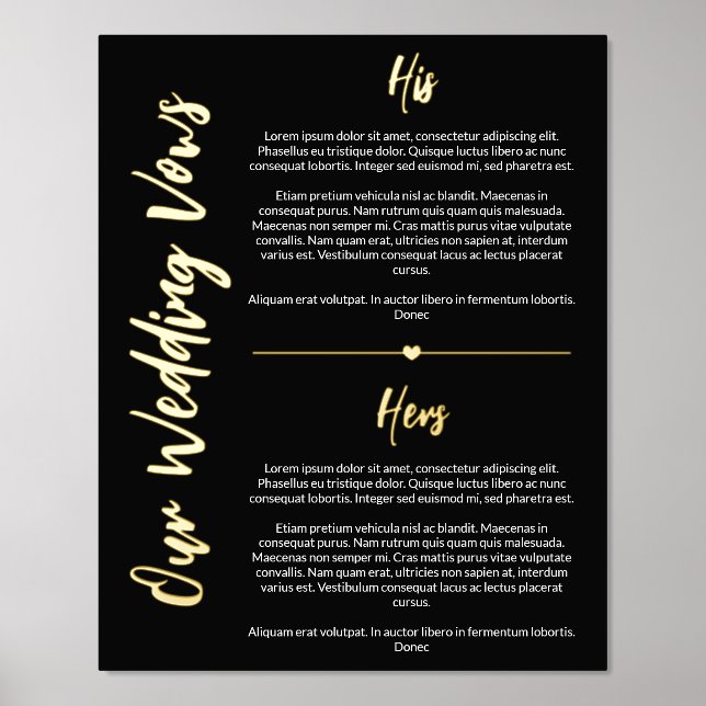 Black Gold Heart & Script Hochzeitsstimmen halten Foliendrucke (Vorderseite)