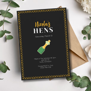 Black Gold Hens Party Champagne Invitation