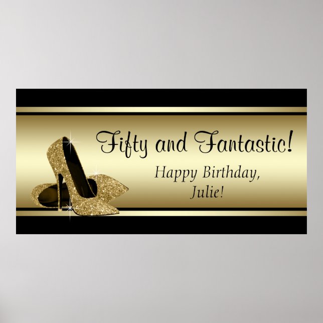 Black Gold High Heel Geburtstagsparty Banner Poster (Vorne)