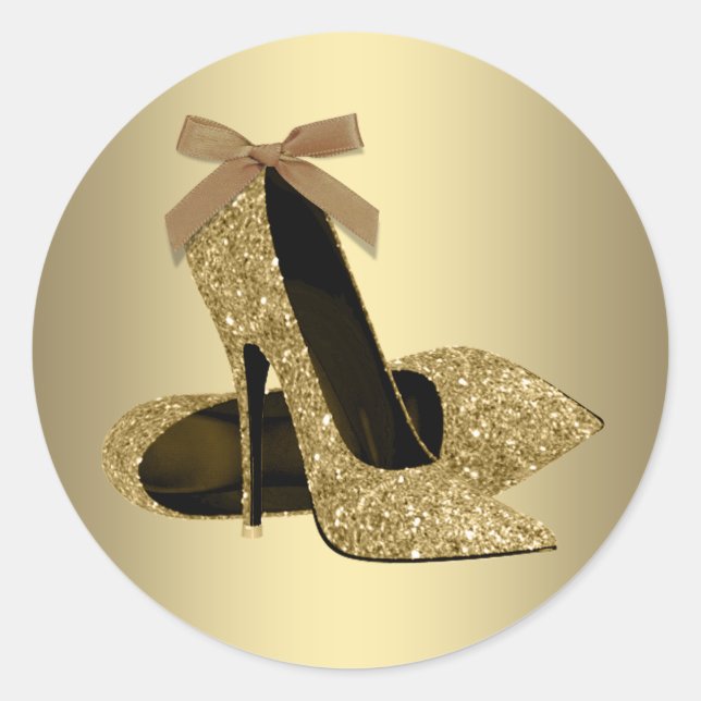 Black Gold High Heel Shoe Runder Aufkleber (Vorderseite)