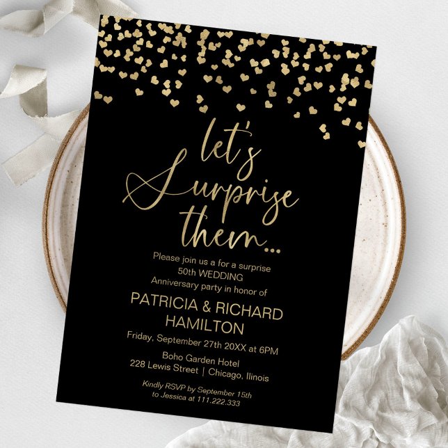 Black Gold Hochzeit Jubiläum Überraschung Party Einladung (Von Creator hochgeladen)