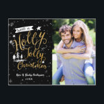 Black & Gold HOLLY JOLLY CHRISTMAS Foto Card Feiertagspostkarte<br><div class="desc">Black & Gold HOLLY JOLLY CHRISTMAS Foto Card. Anpassen mit jedem Text.</div>