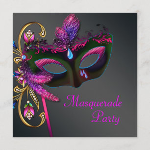 Black Gold Hot Pink Masquerade Party Einladung